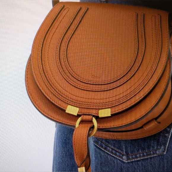 Chloe Marcie Small Tan Saddle Bag - Picture 1 of 12